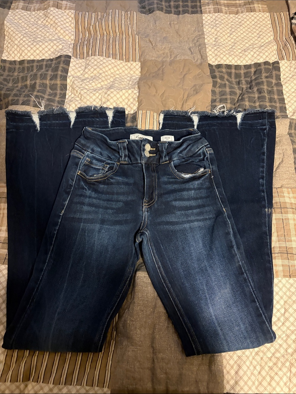 KanCan Dark Blue Frayed Wide Leg Jeans